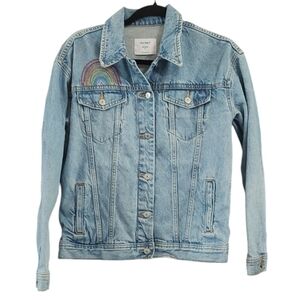 Old Navy Blue Denim Jacket with Rainbow Detail ~ Pride Month